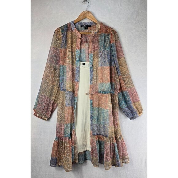 Boston Proper Dresses & Skirts - Boston Proper 2 Piece Sheer Dress Sparkly Boho Paisley Sz L Cream Tank Slip